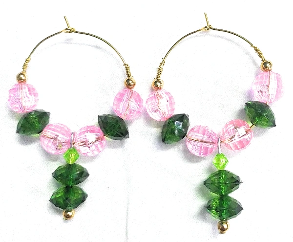 NIBRAS Pink Crystal Glass Beads Hoop Earrings - B09JMYF8FS, 7 gm, 7cm x 4.5cm x 1cm